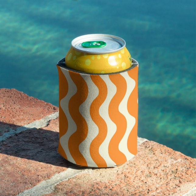 Orange Groovy Wavy Stripe Abstrakt Moderner Frühli Dosenkühler (In Situ Pool)