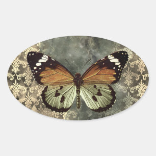 Orange & Grün Gothic Schmetterling Ovaler Aufkleber