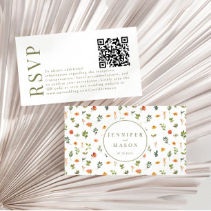 Orange grüne Blume Hochzeit RSVP QR-Code-Karten Begleitkarte