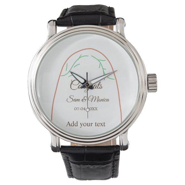 Orange grüne boho Glückwunsch fügen Datums-Namensa Armbanduhr (Vorderseite)