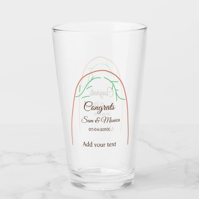 Orange grüne Boho Gratulation Name Datum Bögen Glas (Vorderseite)