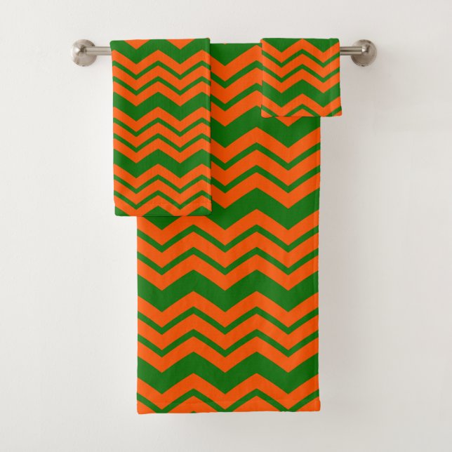 Orange Grüne Chevron-Zickzack-Design  Badhandtuch Set (Insitu)