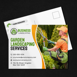 Orange & grüne Gartenlandschaftsbau Rasenpflege Mä Postkarte