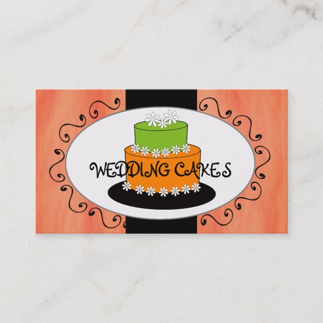 Orange grüne Hochzeitstorte-Bäckerei-Visitenkarten Visitenkarte (Vorderseite)