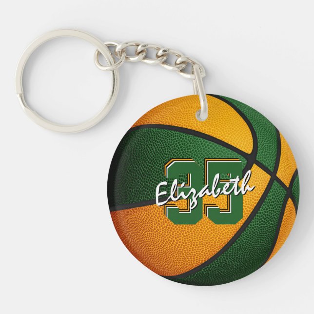 Orange grüne Schulmannschaft Farben Basketball Schlüsselanhänger (Vorderseite)