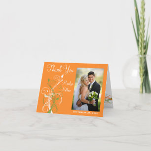 Orange Grüne Weiße Florale Foto Dankeskarte