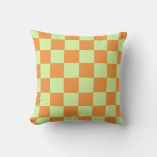 Orange Grünes Zitrus-Karo-Karo-Muster Kissen
