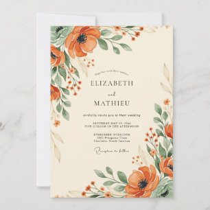 Orange Grünliche Blütenhochzeit Einladung