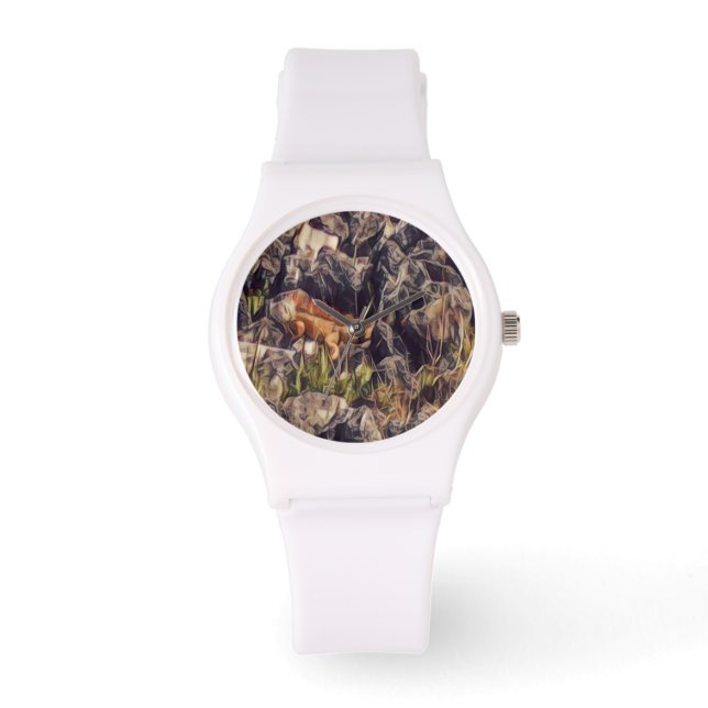 Orange Guana Art Armbanduhr (Vorderseite)