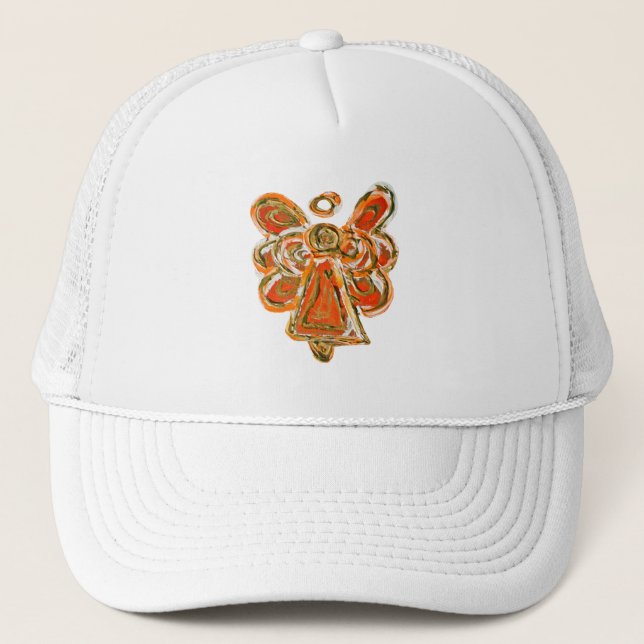 Orange Guardian Angel Custom Art Hat oder Cap Truckerkappe (Vorderseite)