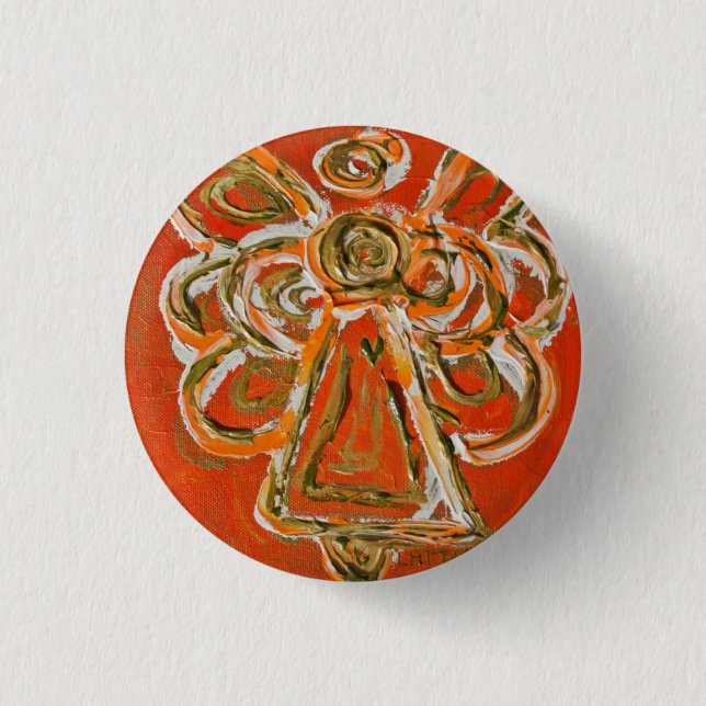 Orange Guardian Engel Button, Button oder Anhänger (Vorderseite)