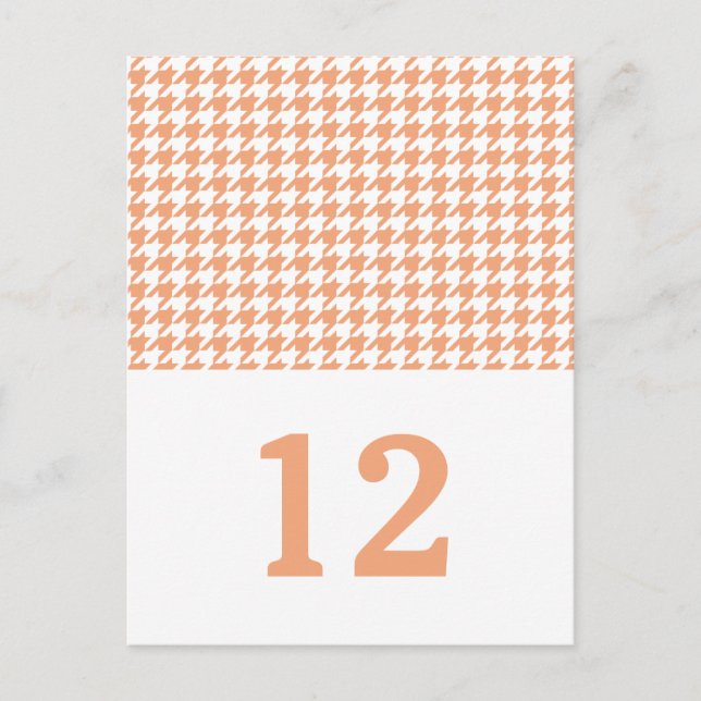 Orange Hahnentrittmuster Tischnummer Postkarte (Vorderseite)