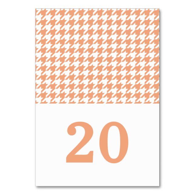 Orange Hahnentrittmuster Wedding Table Card Tischnummer (Vorderseite)
