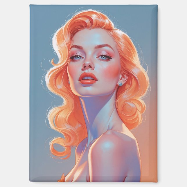 Orange Hair Button-Up Portrait Magnet (Vorderseite)