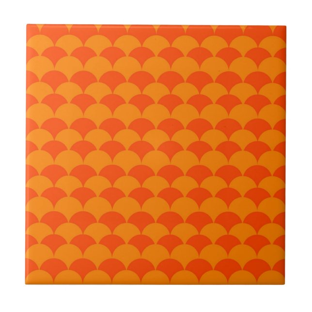 Orange Half Circle Japanese Wave Geometric Muster Fliese (Vorderseite)