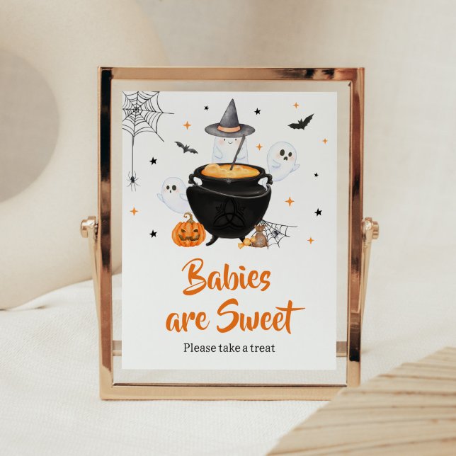 Orange Halloween Baby ist das Brennen Babys sind s Poster (Baby is Brewing Baby Shower Babies are Sweet Sign)