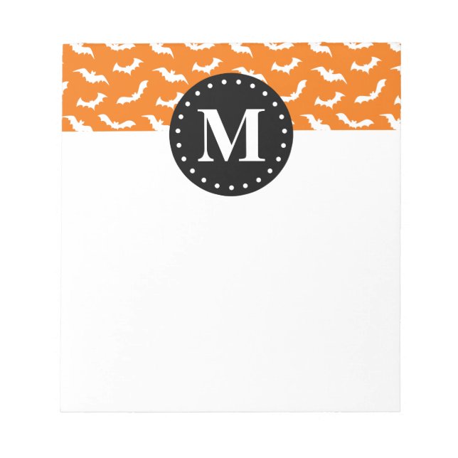 Orange Halloween Bat Pattern Black Monogram Notizblock (Vorderseite)