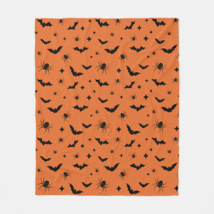 Orange Halloween Beängstigende Fledermäuse und Spi Fleecedecke