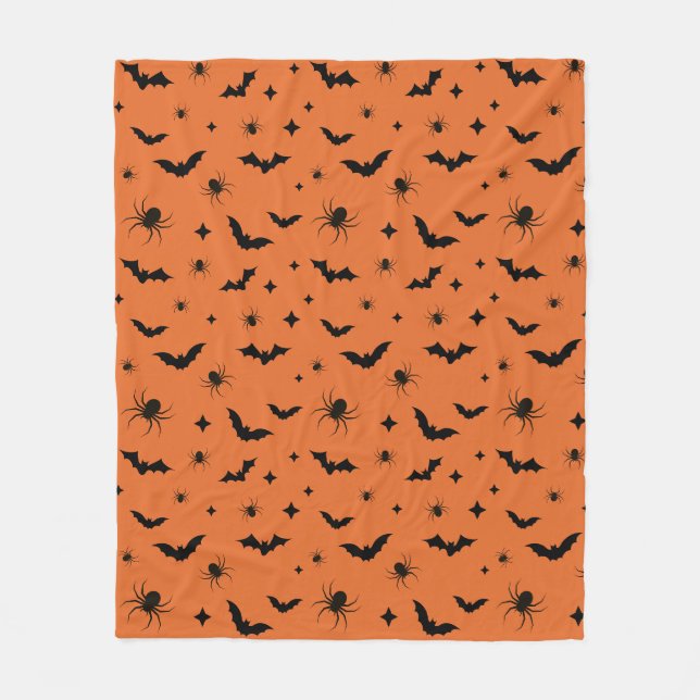 Orange Halloween Beängstigende Fledermäuse und Spi Fleecedecke (Vorderseite)