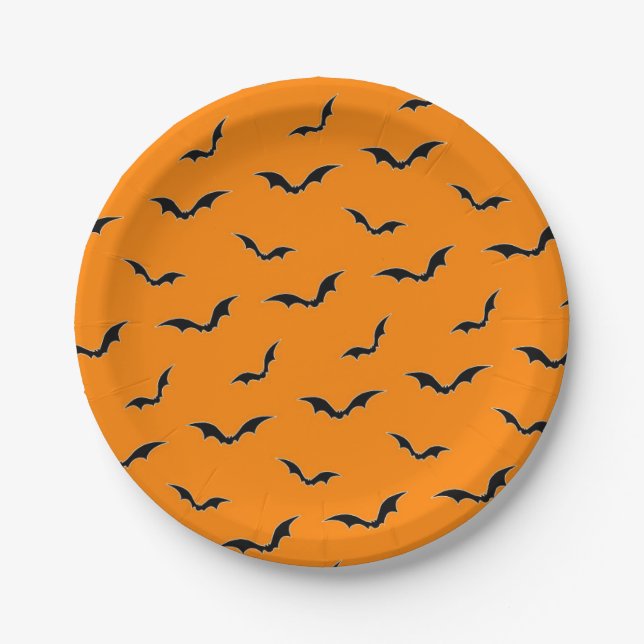 Orange Halloween Flying Bats Paper-Teller Pappteller (Vorderseite)