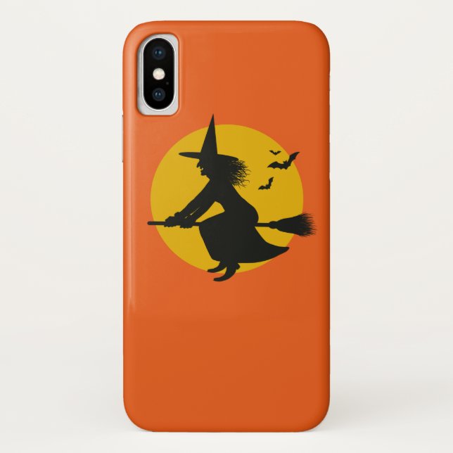 Orange Halloween Flying Witt Phone Case (Rückseite)
