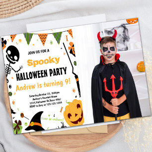 Orange Halloween Geburtstagseinladungen mit Foto Einladung