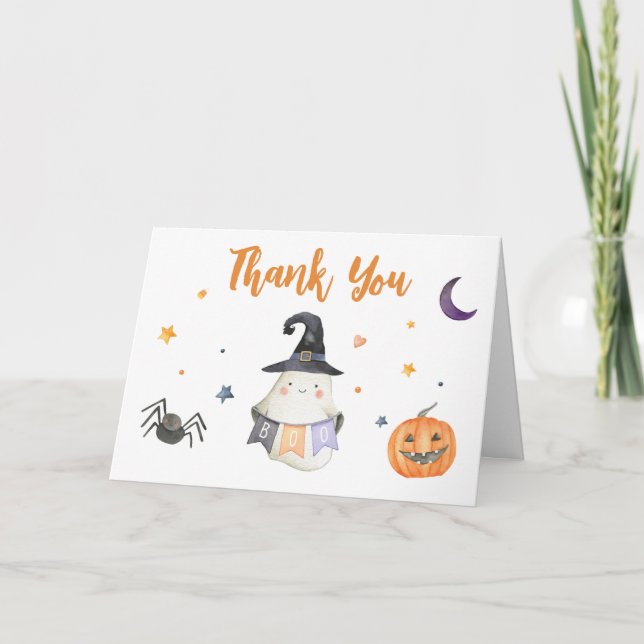 Orange Halloween Ghost Little Boo Baby Dusche Dankeskarte (Vorderseite)