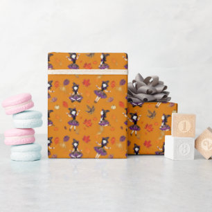 Orange Halloween Kleine Hexe Geschenkpapier