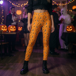 Orange Halloween mit Hexen und schwarzen Katzen Leggings