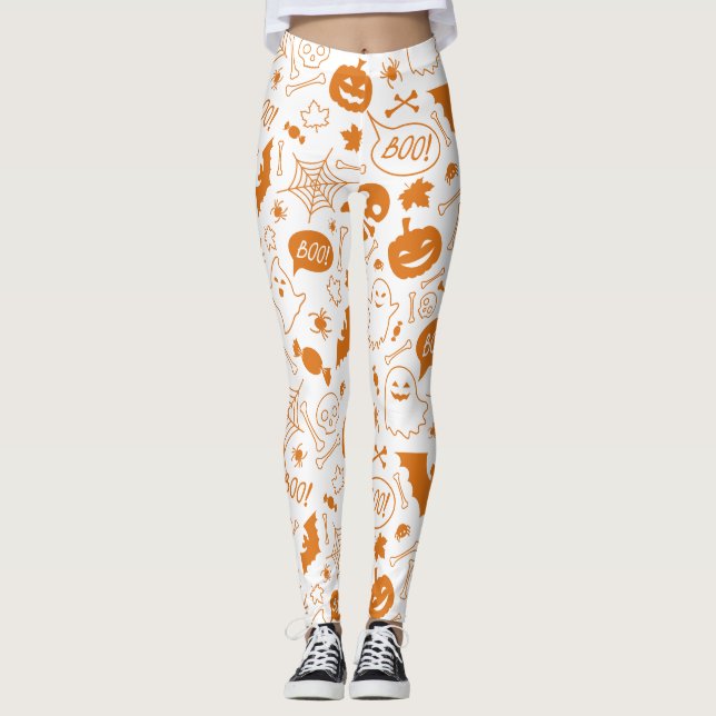 Orange Halloween Pattern Happy Halloween Art Leggings (Vorderseite)