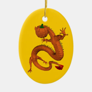 Orange Halloween Pumpkin Dragon Keramik Ornament