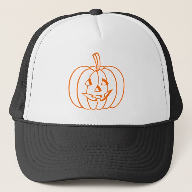 Orange Halloween Pumpkin Jack-O-Lantern Kontur Truckerkappe (Vorderseite)