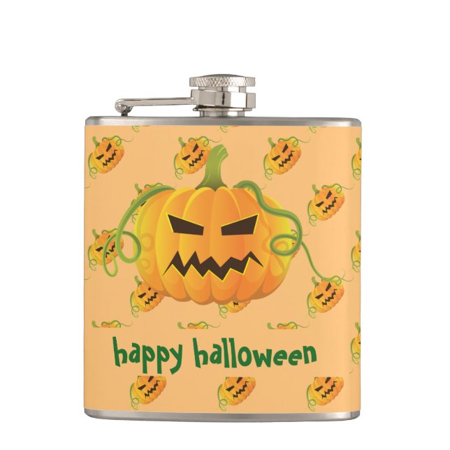 Orange Halloween Pumpkin Nahtloses Muster Flachmann (Vorderseite)