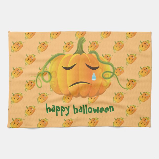 Orange Halloween Pumpkin traurig nahtloses Muster Küchentuch (Horizontal)