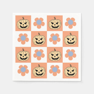 Orange Halloween Pumpkin und Daisy Checkerboard Serviette