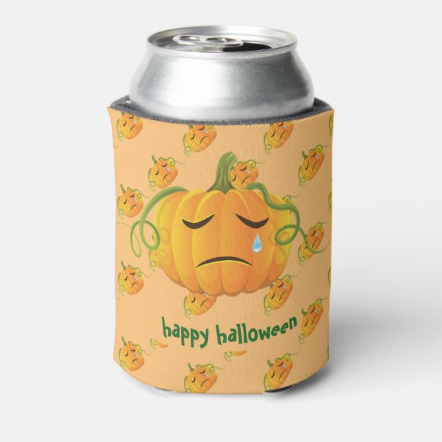 Orange Halloween Sad Pumpkin Seamless Pattern Dosenkühler (Kanne Rückseite)