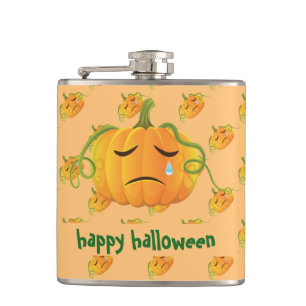 Orange Halloween Sad Pumpkin Seamless Pattern Flachmann