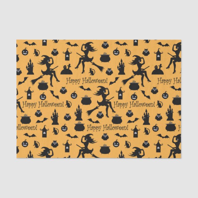 Orange Halloween-Silhouetten Seidenpapier (Vorderseite)