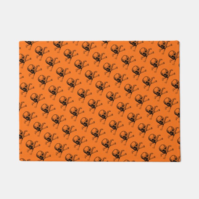 Orange Halloween Skull Fußmatte (Vorderseite)