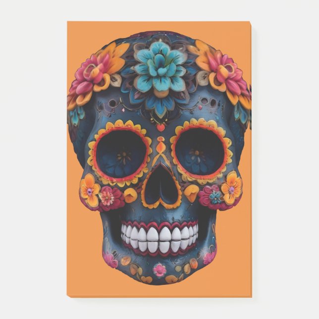 Orange Halloween Skull Post-it Klebezettel (Vorderseite)