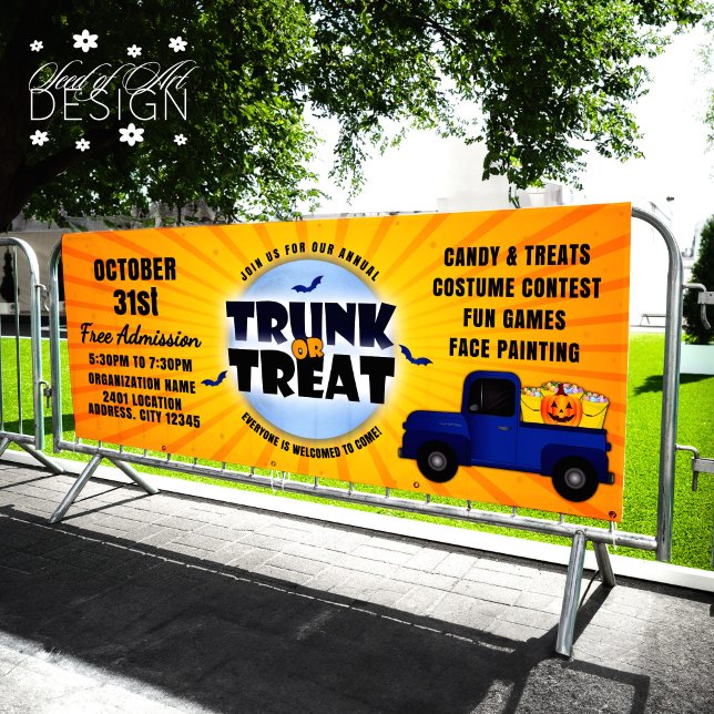 Orange Halloween Trunk oder Leckerei Truck Pumpkin Banner (Von Creator hochgeladen)