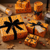 Orange Halloween Wrapping Paper mit Hexen