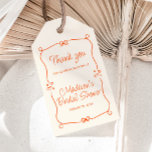 Orange Hand Drawing Frame Brautparty Vielen Dank Geschenkanhänger<br><div class="desc">Die Einführung in unser bezauberndes Brautparty danken Ihnen die Geschenkmarken,  die Ihren besonderen Tag noch unvergesslicher machen. Diese Geschenketiketten verfügen über einen von der Hand gezeichnet,  orangefarbenen Doodle-Rahmen,  der mit zarten Bögen und krümmen Herzen geschmückt ist und vollständig anpassbar ist.</div>