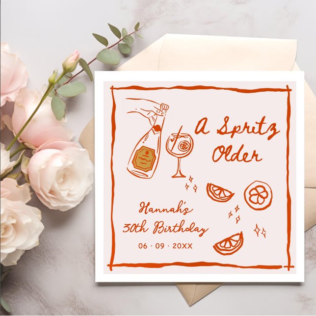 Orange Hand Drawn A Spritz Older Birthday Party Serviette (Von Creator hochgeladen)