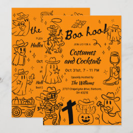 Orange Hand Drawn Cowboy Theme Halloween-Party Einladung