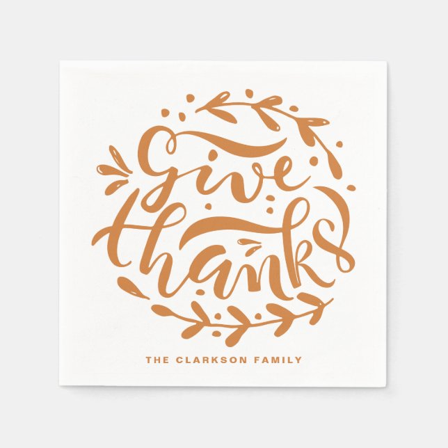 Orange Hand Letters Give Dankeschön Erntedank Serviette (Vorderseite)
