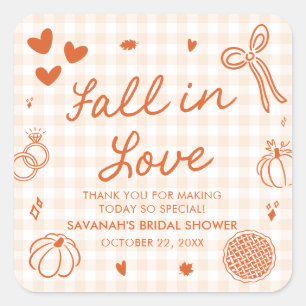 Orange Handgezeichnete Fall in Love Brautparty Quadratischer Aufkleber