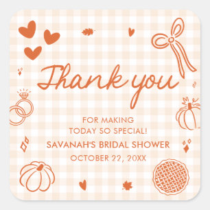 Orange Handgezeichnete Fall in Love Brautparty Quadratischer Aufkleber