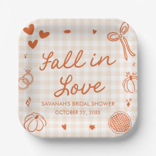 Orange Handgezeichnete Hochzeitsdusche 'Fall in Lo Pappteller