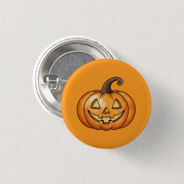 Orange Happy Cartoon Pumpkin Halloween Button (Vorne & Hinten)